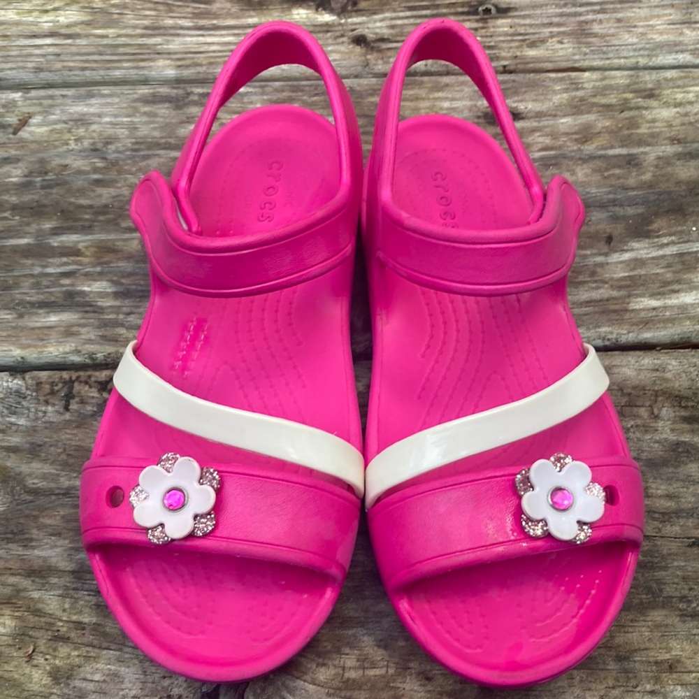 Pink Crocs Sandals size J2 candy pink open toed